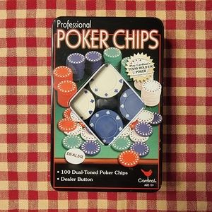 CARDINAL ♡ Professional 100 Dual-Toned Poker Chips 'n Dealer Button Inside Tin
